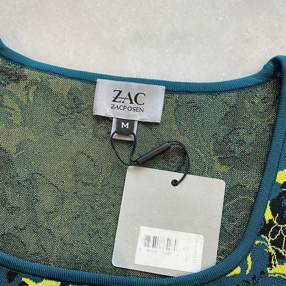 NWT ZAC BY ZAC POSEN STRETCH KNIT BODY CON DRESS IN GREEN FLORAL. M - Picture 9 of 11